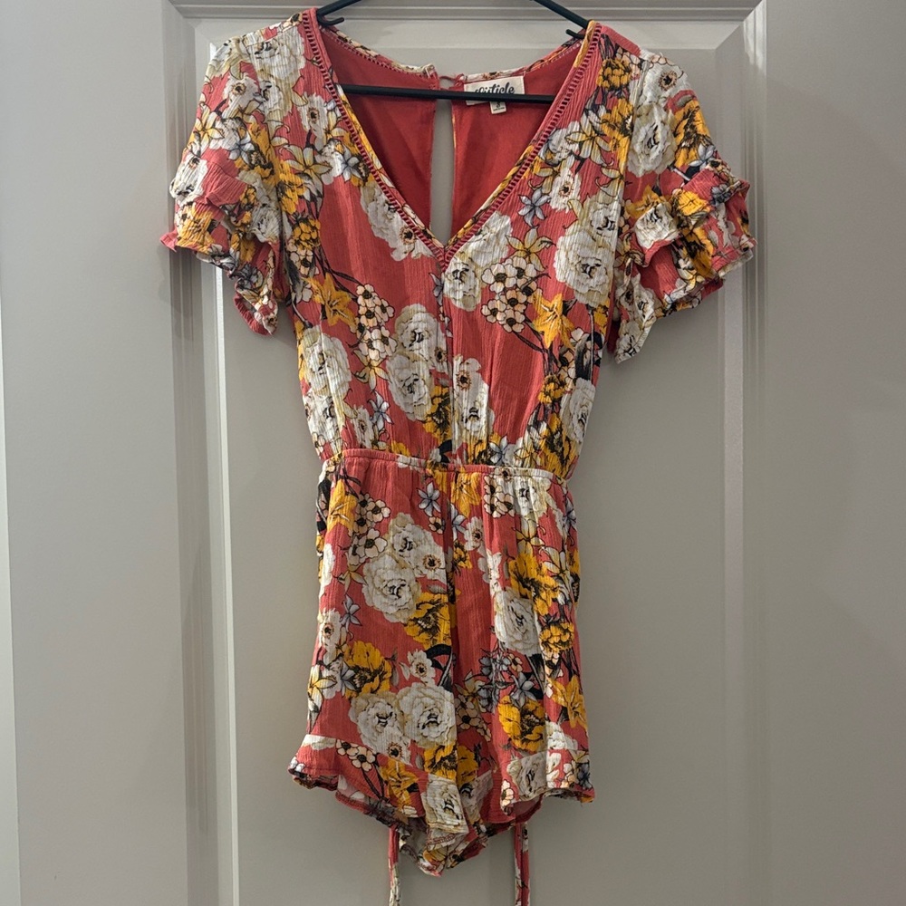 Alstyle Red Floral V-Neck Dress